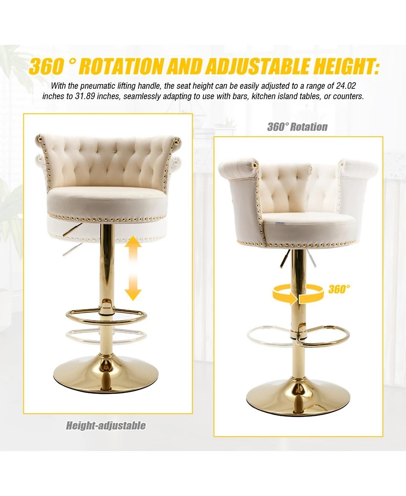 Streamdale Furniture Velvet 360 Rotating Bar Chair with Adjustable Height - Modern Kitchen Island Chair