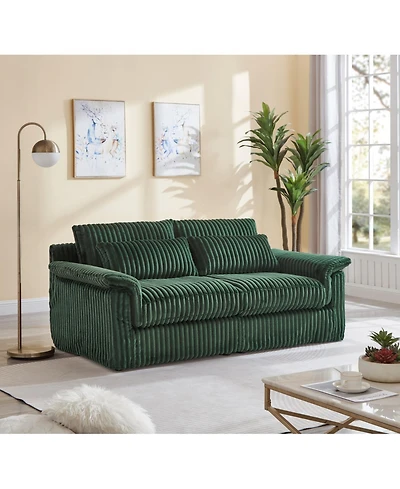 Streamdale Furniture Streamdale Corduroy Loveseat Sofa with Pillow Top Arms & 2 Accent Pillows