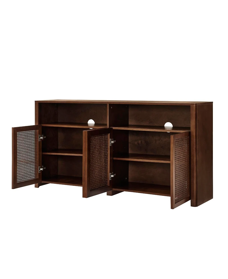 Streamdale Furniture 63" Mid Century Modern Rattan Sideboard Buffet Cabinet with Storage, Retro Coffee Bar Credenza