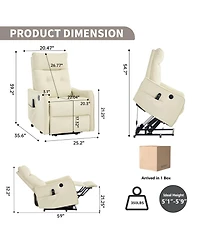 Streamdale Furniture Beige Pu Power Lift Recliner Chair with Massage, Heat, Usb for Elderly