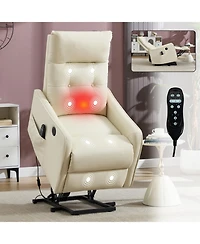 Streamdale Furniture Beige Pu Power Lift Recliner Chair with Massage, Heat, Usb for Elderly