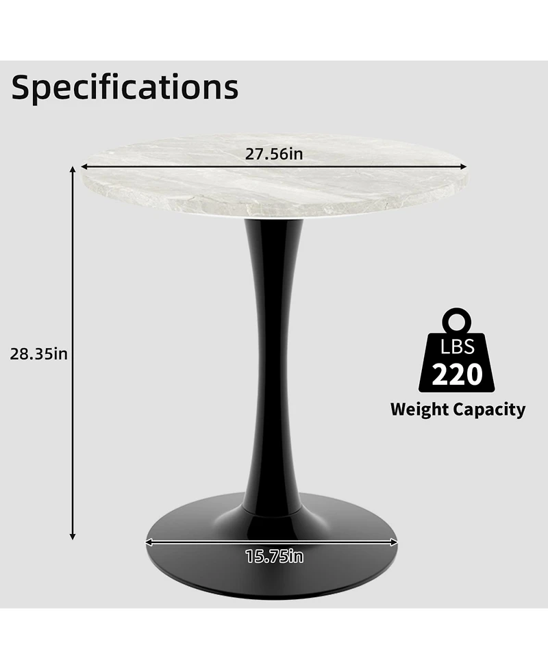 Streamdale Furniture 27.6" Black Mid-Century Modern Dining Table with White Marble Top
