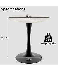 Streamdale Furniture 27.6" Black Mid-Century Modern Dining Table with White Marble Top