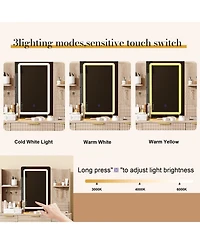 Streamdale Furniture Streamdale 4-Drawer Vanity Desk with Led Mirror & Carved Details, Makeup Table with Stool