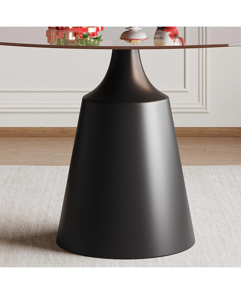 Streamdale Furniture 35" Round Mid-Century Modern Pedestal Dining Table with Black Glass Top