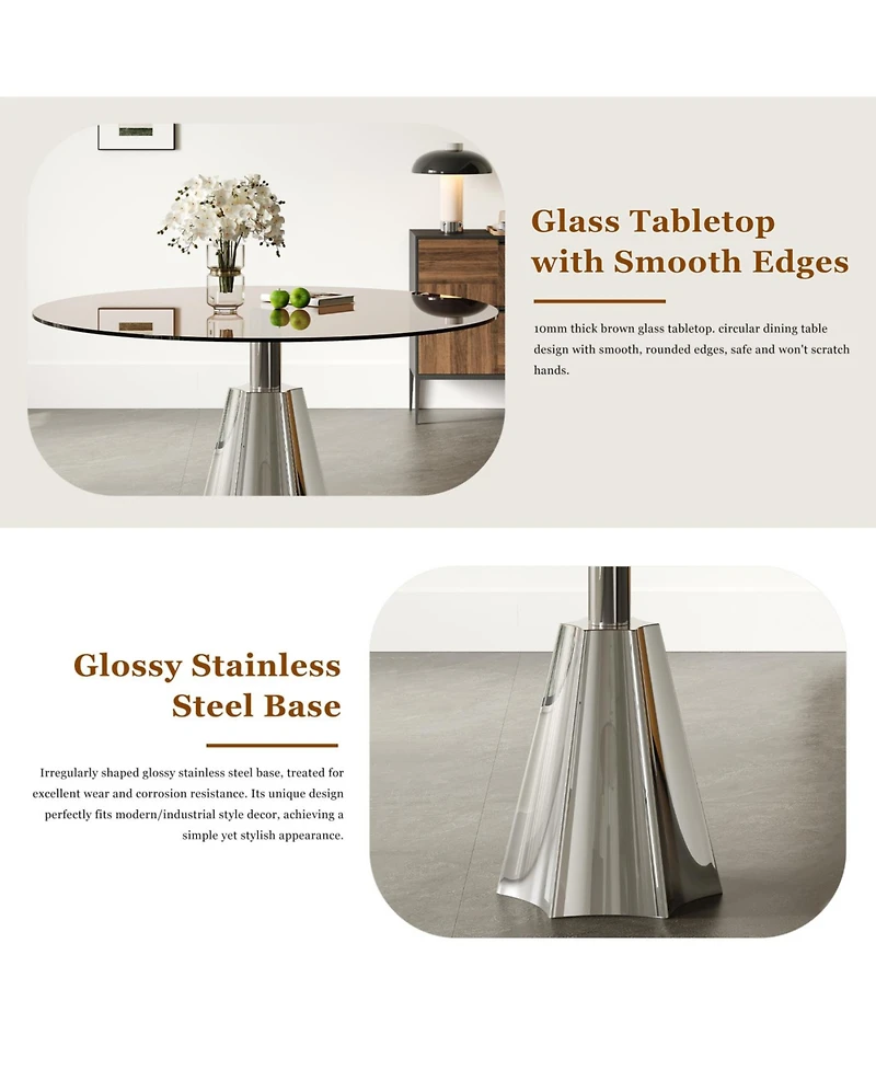 Streamdale Furniture Compact 35" Round Dining Table, Black Glass Top & Silver Base