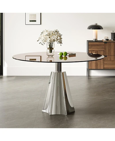 Streamdale Furniture Compact 35" Round Dining Table, Black Glass Top & Silver Base
