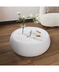 Streamdale Furniture Light Marble Top Leather Drum Coffee Table for Living Room