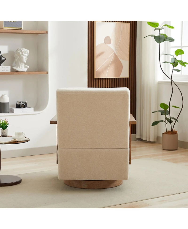 Streamdale Furniture Modern Upholstered Swivel Accent Chair with Solid Wood Armrests - Beige