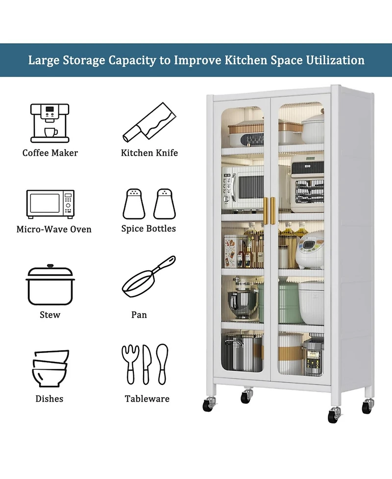 Streamdale Furniture 65" 6-Tier Metal Storage Cabinet with Transparent Door, White