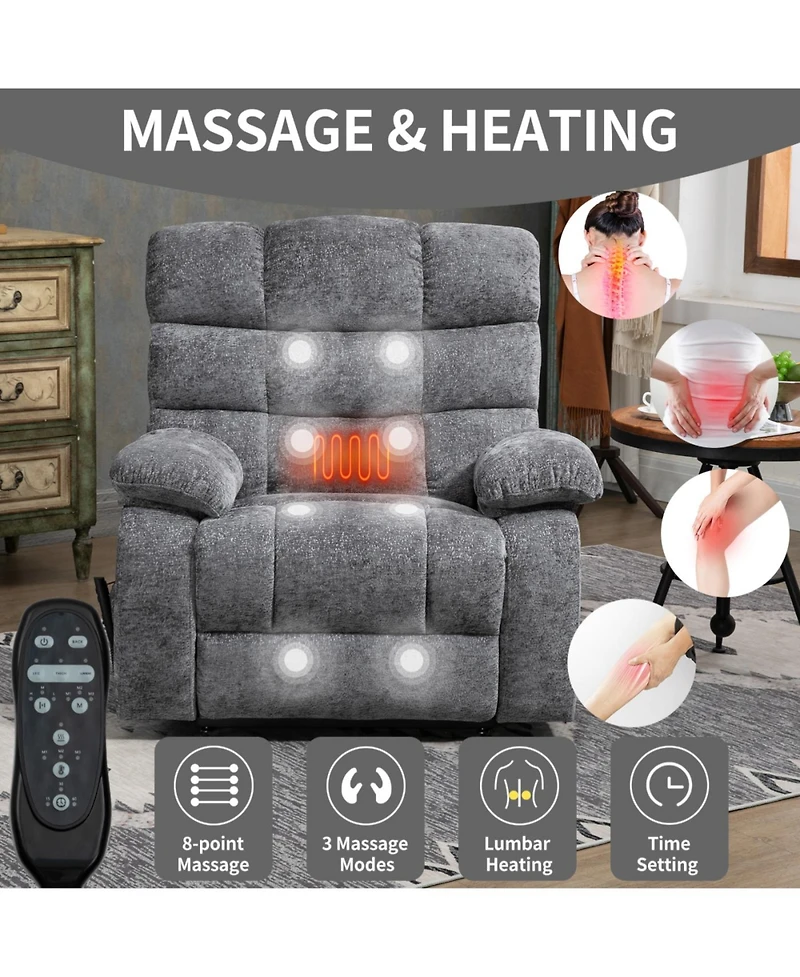 Streamdale Furniture Lift Recliner Chair Heat Massage Dual Motor Infinite Position Grey