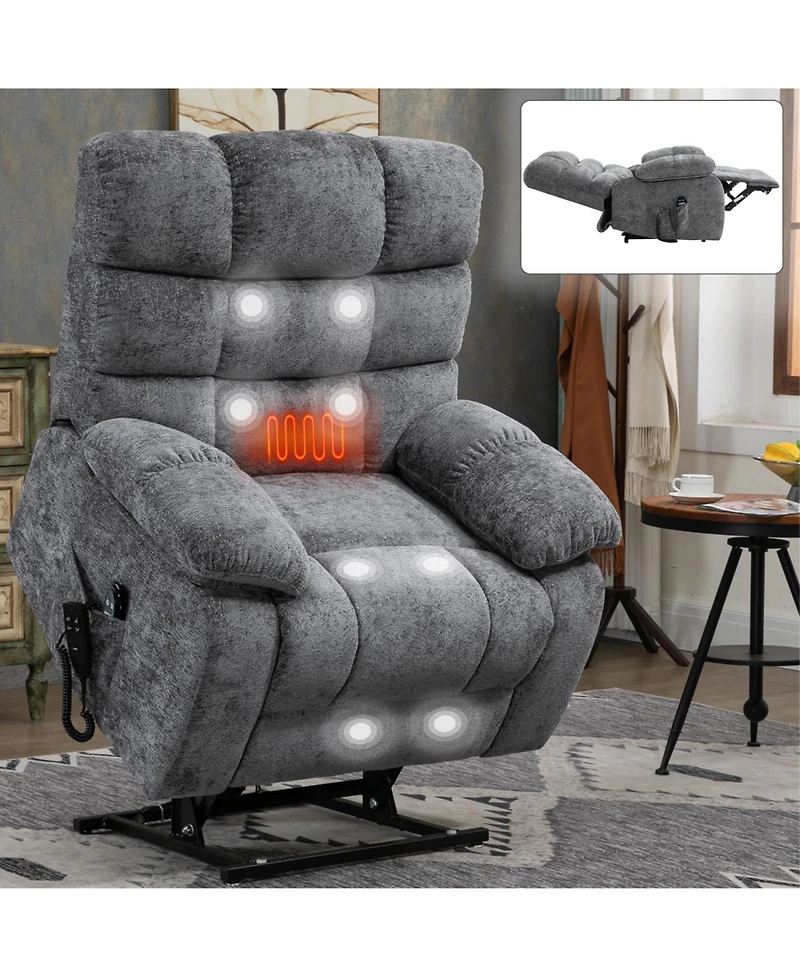 Streamdale Furniture Lift Recliner Chair Heat Massage Dual Motor Infinite Position Grey