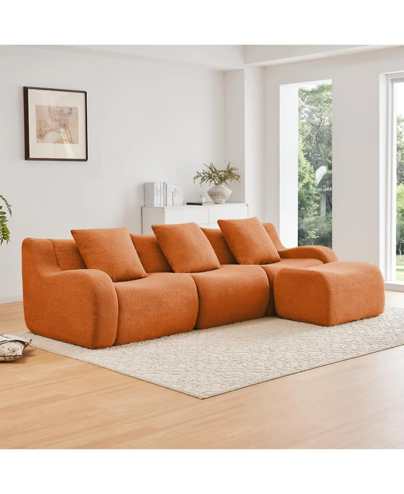 Streamdale Furniture Streamdale Boneless Sofa, 3 Seat Teddy Fabric, Anti-Slip, No Assembly, Curved Armrests, Orange