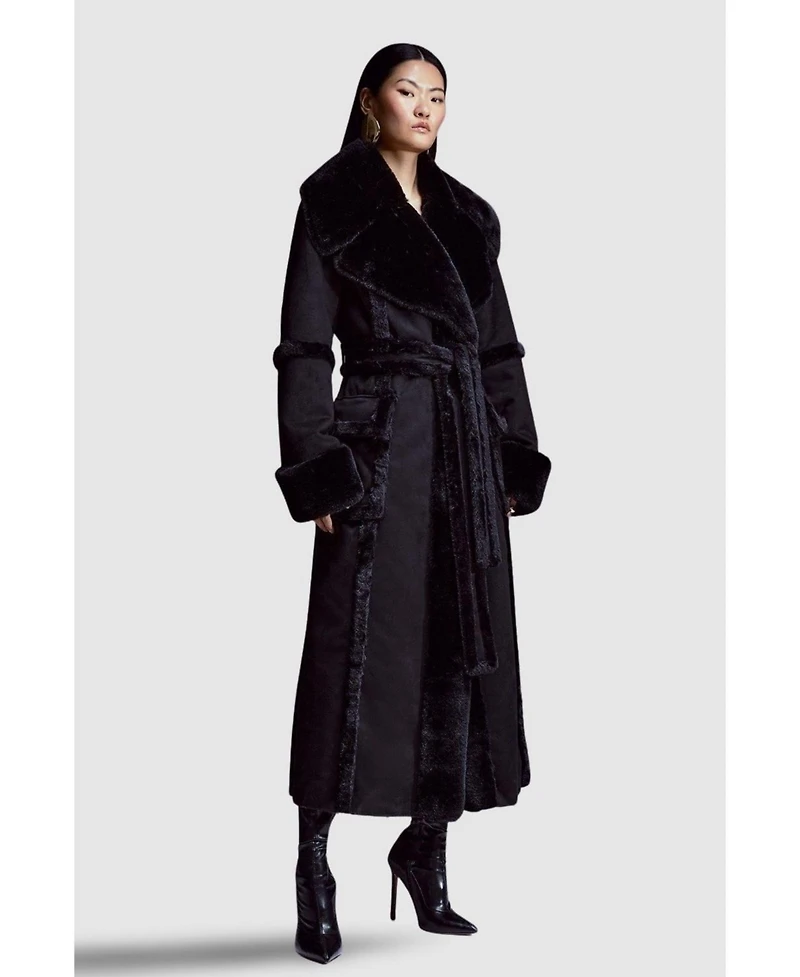 Karen Millen Women's Faux Shearling Belted Maxi Coat