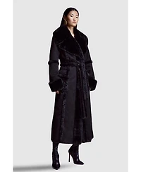 Karen Millen Women's Faux Shearling Belted Maxi Coat