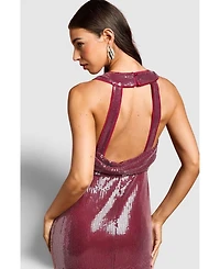 Coast Women's Cowl Front Halter Sequin Maxi Dress