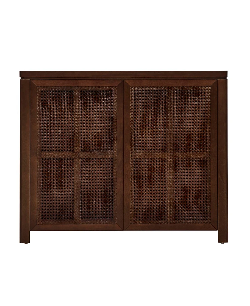 Streamdale Furniture Streamdale Mid Century Modern Rattan Sideboard Buffet Cabinet with 2 Outlets, Walnut