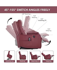 Streamdale Furniture Streamdale Wine Red Pu Power Lift Recliner Chair with Massage & Heat