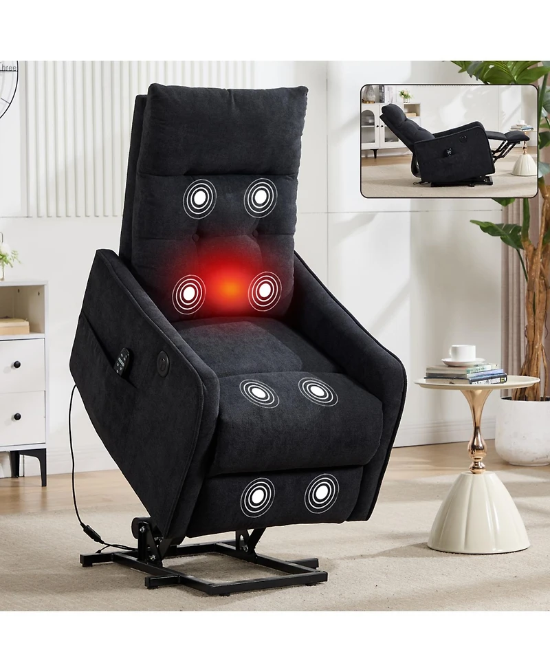Streamdale Furniture Chenille Power Lift Recliner Chair with Massage & Heat for Elderly