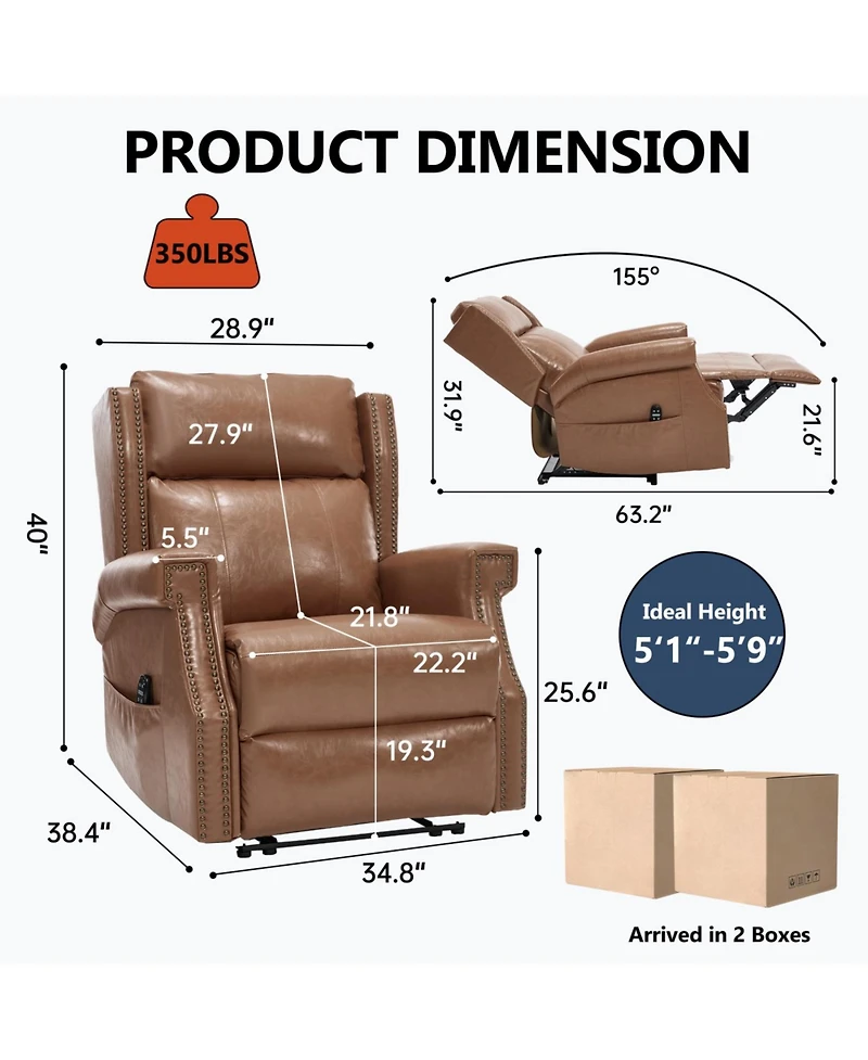 Streamdale Furniture Streamdale Camel Manual Recliner Chair in Faux Leather with Heavy Duty Motion Mechanism