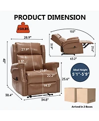 Streamdale Furniture Streamdale Camel Manual Recliner Chair in Faux Leather with Heavy Duty Motion Mechanism