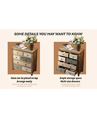 Streamdale Furniture Vintage Wooden 6-Drawer Accent Chest - Rustic Multicolor Carved Storage Dresser