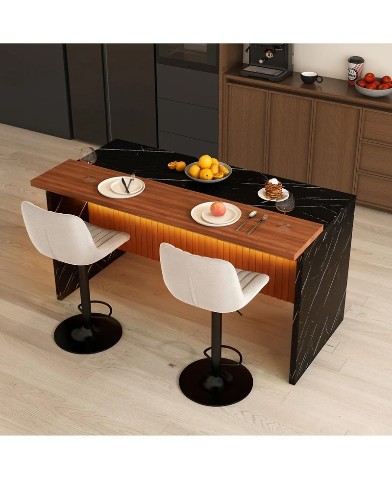 Streamdale Furniture White Marble Look Kitchen Island with Led Lighting