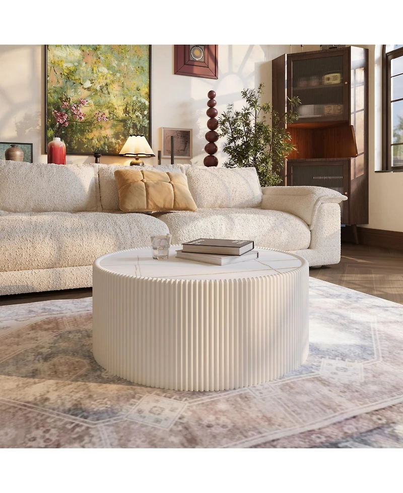 Streamdale Furniture Streamdale Light Slate Leather Cylinder Coffee Table