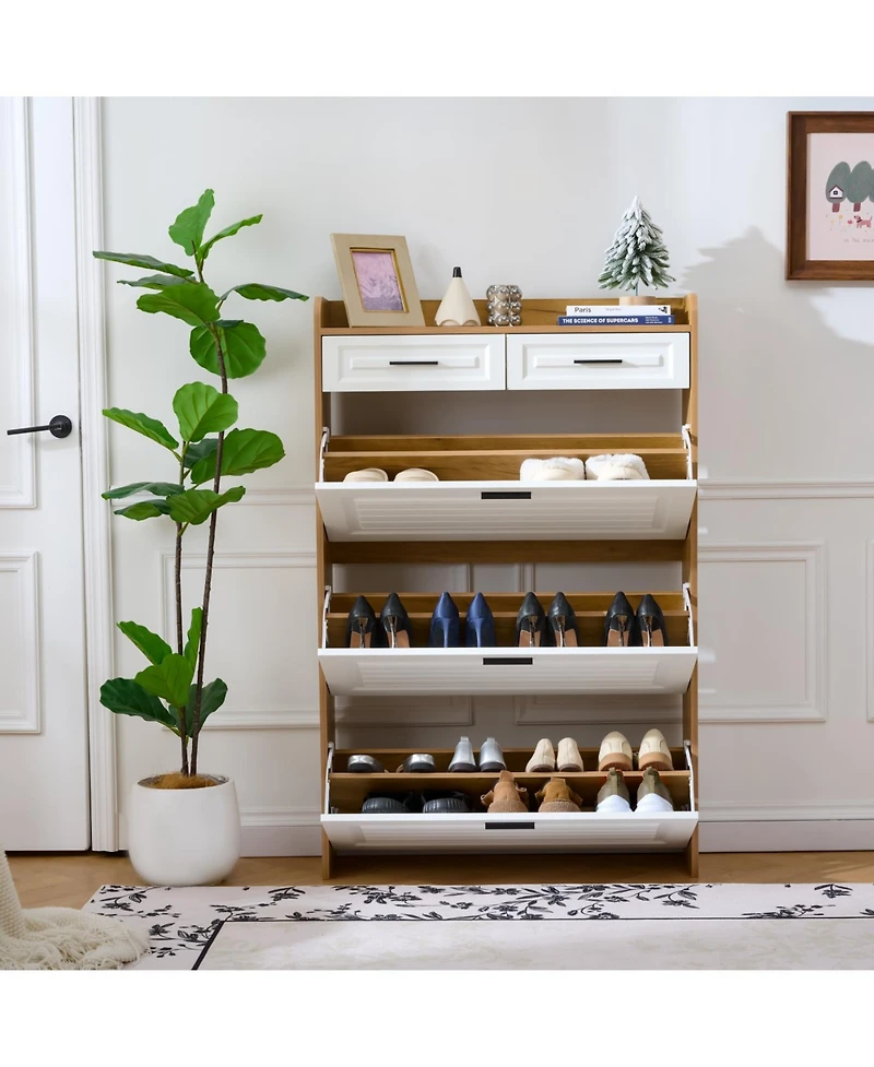 Streamdale Furniture Two Drawers, Three-Fold Doors, Large Storage Shoe Cabinet