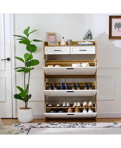 Streamdale Furniture Two Drawers, Three-Fold Doors, Large Storage Shoe Cabinet