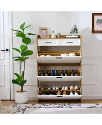 Streamdale Furniture Two Drawers, Three-Fold Doors, Large Storage Shoe Cabinet