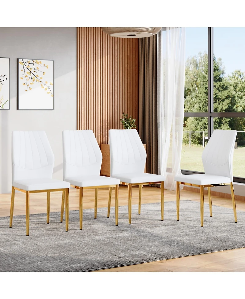 Streamdale Furniture Set of 4 Gold & White Dining Chairs, 37" High, Ergonomic Pu Backrest