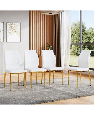 Streamdale Furniture Set of 4 Gold & White Dining Chairs, 37" High, Ergonomic Pu Backrest