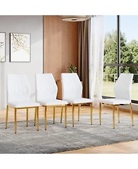 Streamdale Furniture Set of 4 Gold & White Dining Chairs, 37" High, Ergonomic Pu Backrest