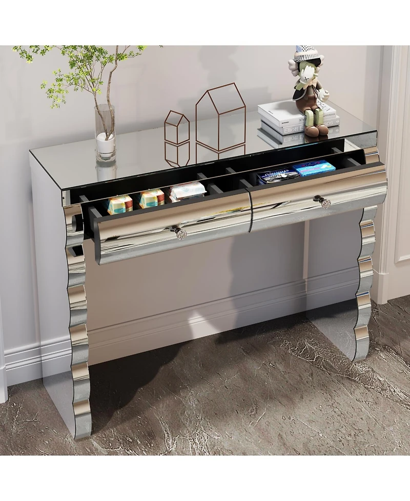 Streamdale Furniture Silver Mirror Console Table with 2 Drawers