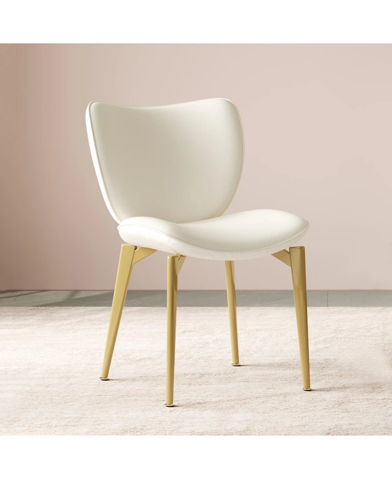 Streamdale Furniture Set of 2 Pu leather dining chairs with gold legs and textured backrest.