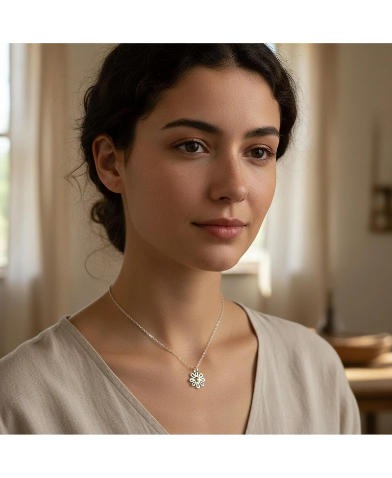 Bling Jewelry Summer Spring Time Two Tone Charm Sunflower Daisy Flower Pendant Necklace Yellow Gold Plated Sterling Silver