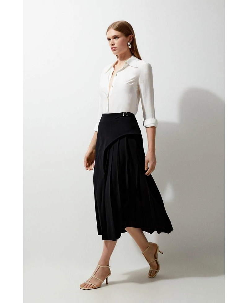 Karen Millen Women's Buckle Detail Pleated Midi Skirt