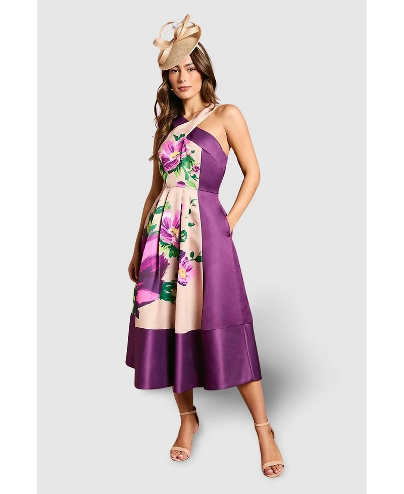 Coast Women's Printed Cross Neck Satin Midi Dress