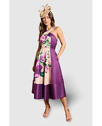 Coast Women's Printed Cross Neck Satin Midi Dress