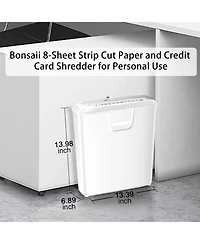 Bonsaii 8-Sheet Strip-Cut Shredder, High Security, Shreds Cd/Credit Card, 3.4 Gal Bin, Overheat Protection, Low Noise, Ideal for Home Office, White