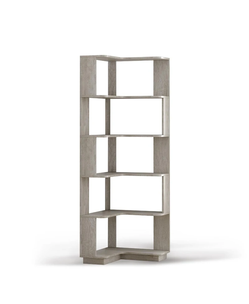 Streamdale 6 Tier L-Shaped Corner Bookshelf with Anti-Drop Panel & Tipping Device, Light Gray