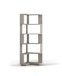 Streamdale 6 Tier L-Shaped Corner Bookshelf with Anti-Drop Panel & Tipping Device, Light Gray