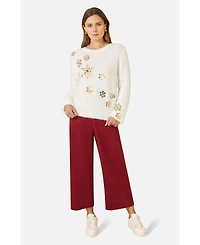 Yumi Women's Sequin Snowflake Fluffy Sweater