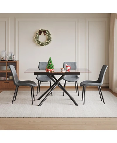 Streamdale Furniture 59-inch Expandable Dining Table Set with 4 Gray Chairs, Black Glass Top & X-Base