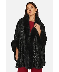 Yumi Women's Textured Faux Fur Lined Cape