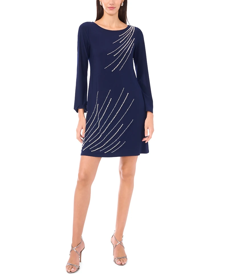 Msk Women's Long-Sleeve Crew Neck Dress