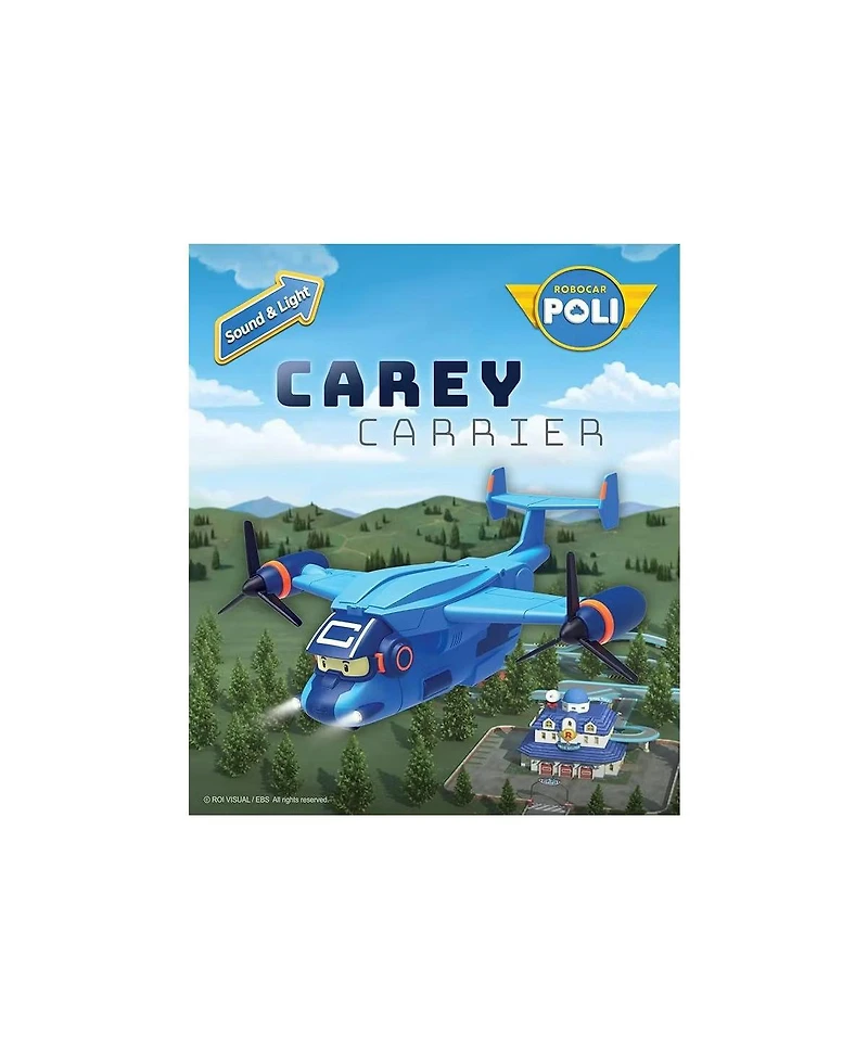 Robocar Poli Carey Carrier Transport Plane Toy – Sound & Light Airplane with Storage for up to 2 Die-Cast Cars | Fun Gift for Kids Ages 3+