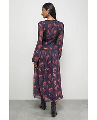 Warehouse Women's Plunge Neck Pleated Maxi Dress