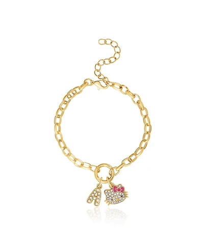 Hello Kitty Initial Crystal Charm Bracelet, Gold-Tone, Adjustable